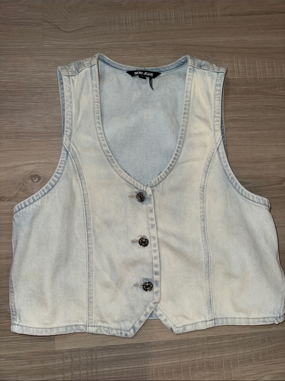 Dkny Pale Blue Denim Crop Vest